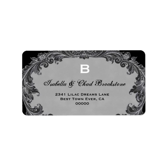Étiquette Gris Vintage Curlicue Mariage Monogramme G460 (Devant)