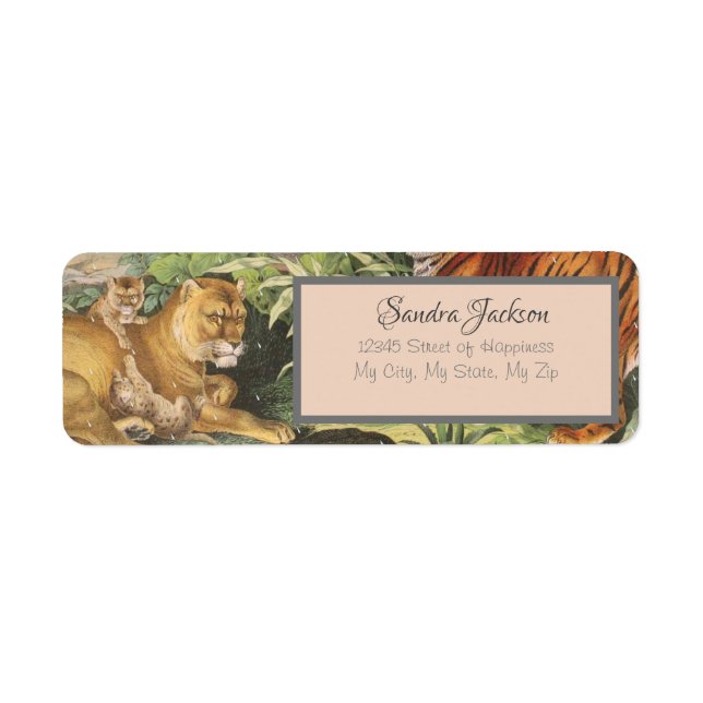 Étiquette Gros Chats Lion Tiger etc, Jungle Blush Pink (Devant)