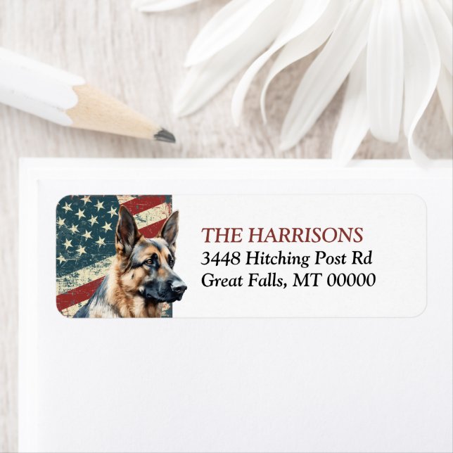 Étiquette Grunge USA Drapeau allemand Berger Adresse de reto (En situation)