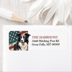Étiquette Grunge USA Flag Border Collie Dog Adresse de retou