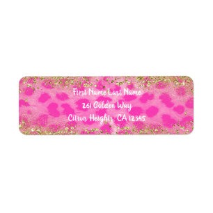 Étiquette Guépard Rose Impression Léopard Doré Paillettes Te