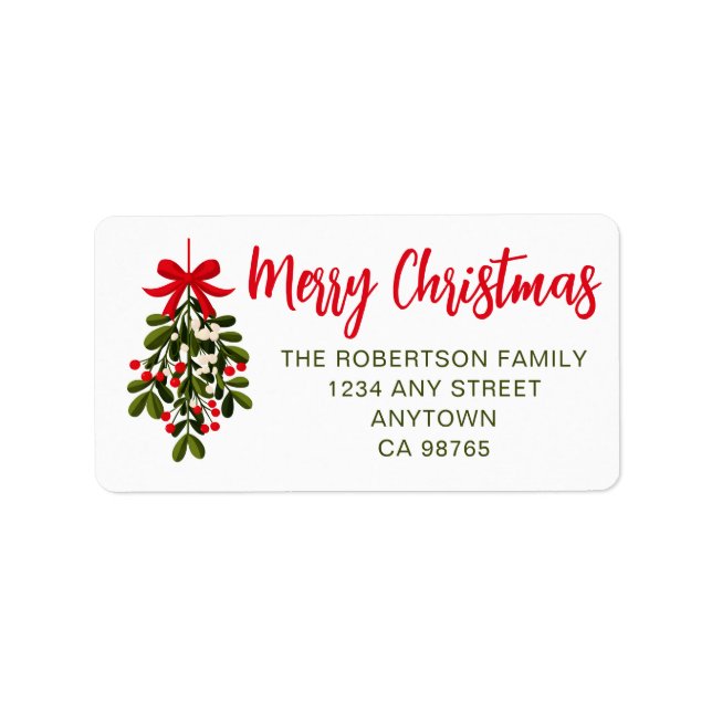Étiquette Gui de Noël ruban rouge (Devant)