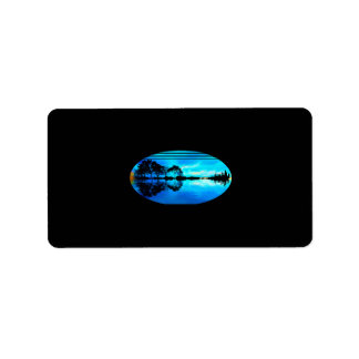 Étiquette Guitare Sunset Sky Trees City Lake Réflexion