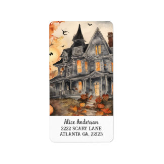 Étiquette Halloween Éffrayant de la vieille maison d'IA