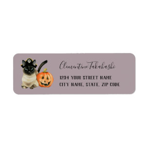 Étiquette Halloween Kitty siamois avec la lanterne de Jack O
