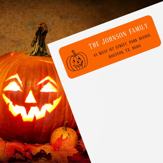 Étiquette Halloween Orange Citrouille Party Adresse de retou (Halloween Orange Pumpkin Party Mail Return Address Label)