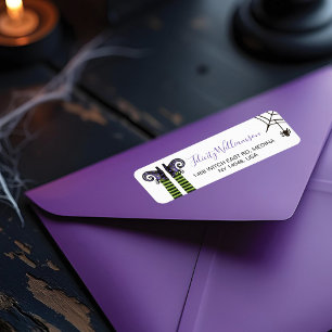 Étiquette Halloween Whimsical Wicked Witch & Spider