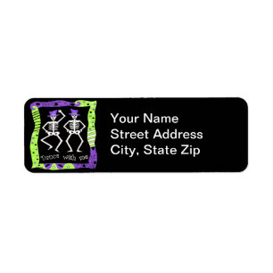 Étiquette Halloween Whimsy Dancing Skeletons Black Purple