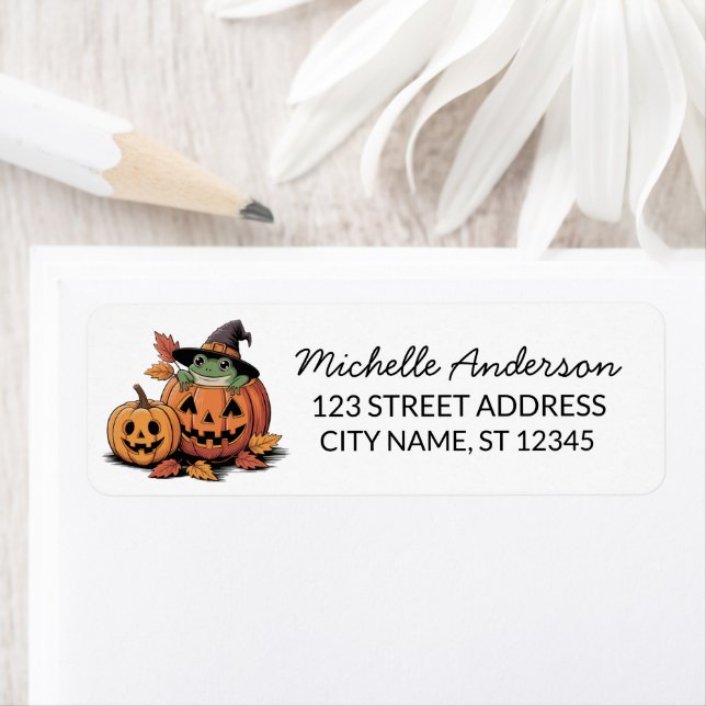 Étiquette  halloween witch hat Frog Pumpkin Return Address (En situation)