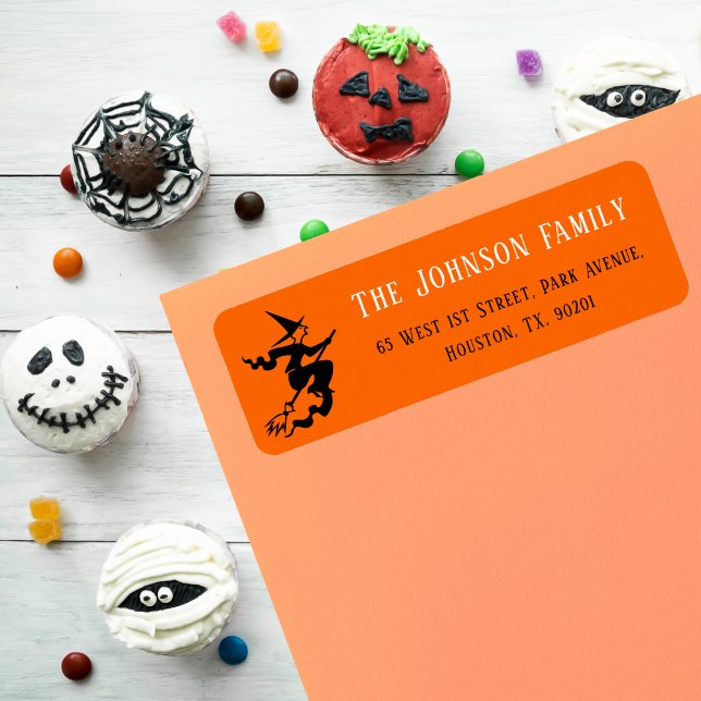 Étiquette Halloween Witch Orange Party Adresse de retour (Halloween Witch Orange Party Mail Return Address Label)