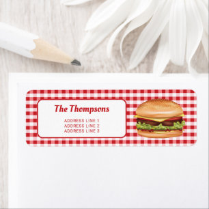 Étiquette Hamburger Sur En vichy Rouge Avec Texte Personnali