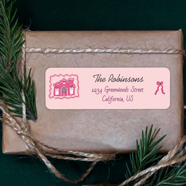 Étiquette Hand Drawn coquette doodle pink christmas (Créateur téléchargé)