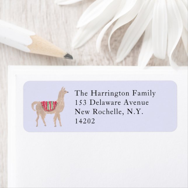 Étiquette Hand-Painted Llama Farm Blue Return Address Label (En situation)
