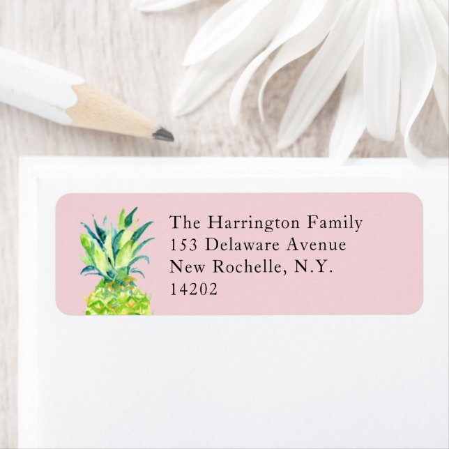 Étiquette Hand-Painted Pineapple Blush Pink Return Address  (En situation)