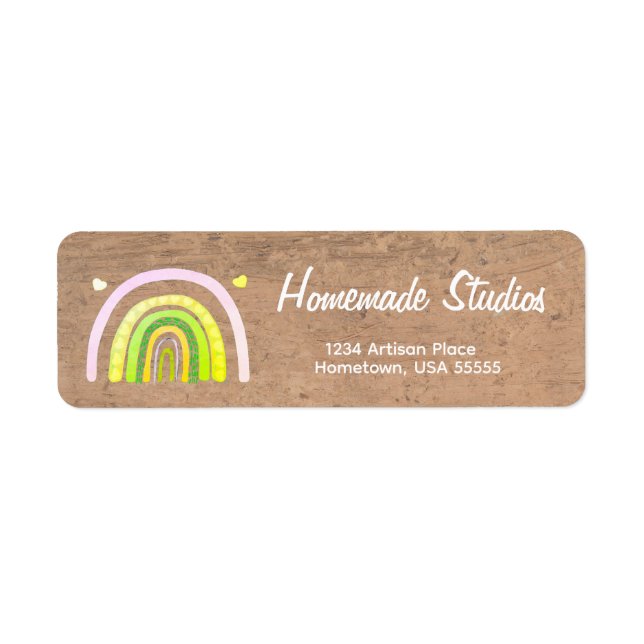 Étiquette Handmade Artisan Rainbow Woodgrain  (Devant)