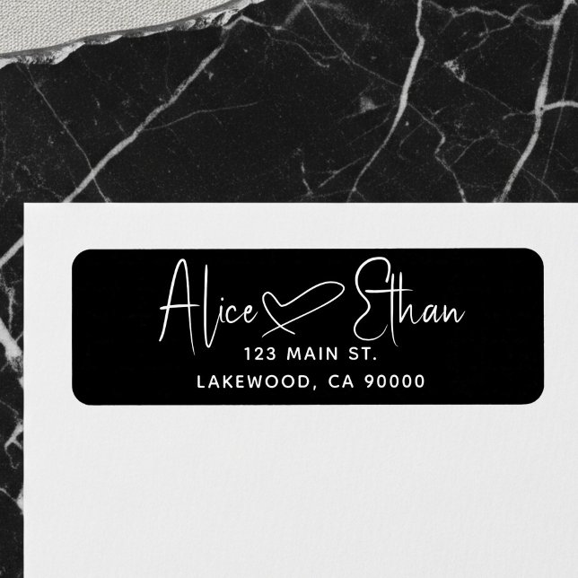 Étiquette Handwritten Script Heart Modern Black (Créateur téléchargé)