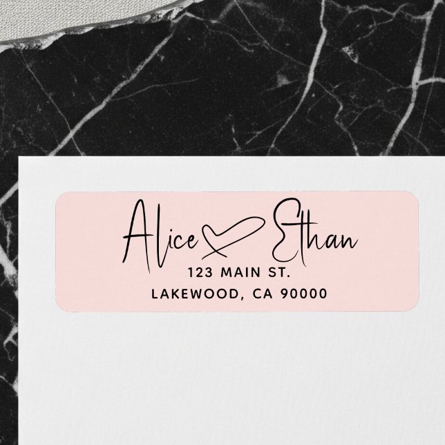 Étiquette Handwritten Script Heart Modern Blush Pink (Créateur téléchargé)