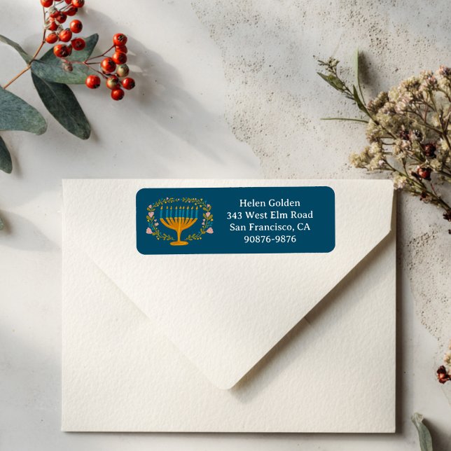 Étiquette HANOUKKA Floral Wreath Menorah Adresse de retour (HANUKKAH Floral Wreath Menorah Return Address Label
)