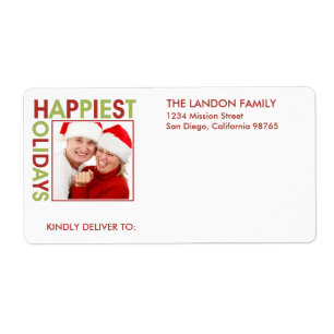 Étiquette Happest Holidays famille photo adresse d'expéditio