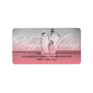 Étiquette Happest Holidays Fancy White Script Photo Address