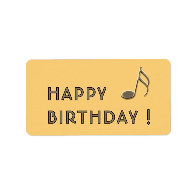 Étiquette "Happy Birthday" Gold Music Note Yellow Gift Label (Devant)
