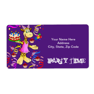 Étiquette Happy Birthday Party Time Giraffe Cake Labels