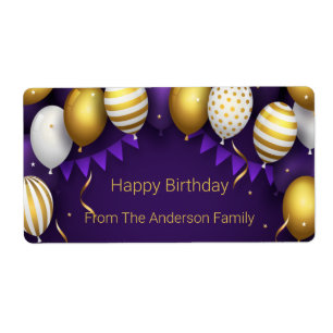 Étiquette Happy Birthday - Purple/Gold Personalize 