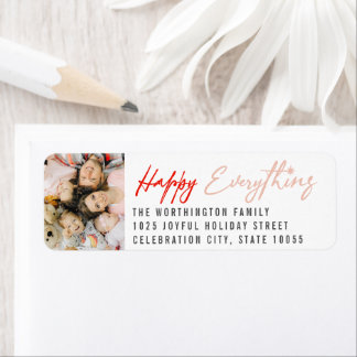 Étiquette Happy Everything Script Photo Return Adresse