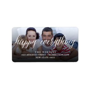 Étiquette Happy Everything Simple White Script Photo Moderne