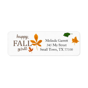 Étiquette Happy Fall Y'all Feuille Fun Adresse personnalisée