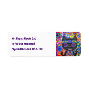 Étiquette Happy Hippie Cat Sunglasses Peace Sign Flower