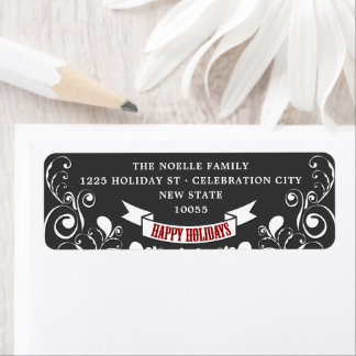Étiquette Happy Holidays Art Nouveau Floral Holiday Adresse