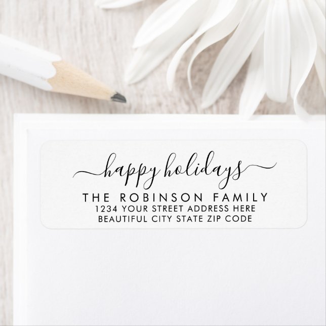 Étiquette Happy Holidays Black White Script Return Adresse (En situation)