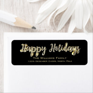 Étiquette Happy Holidays Chic Black and Gold Script