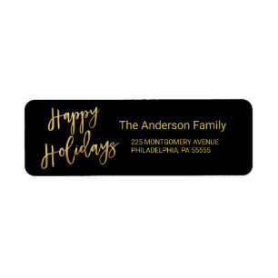 Étiquette Happy Holidays Faux Gold Foil Look Return Adresse