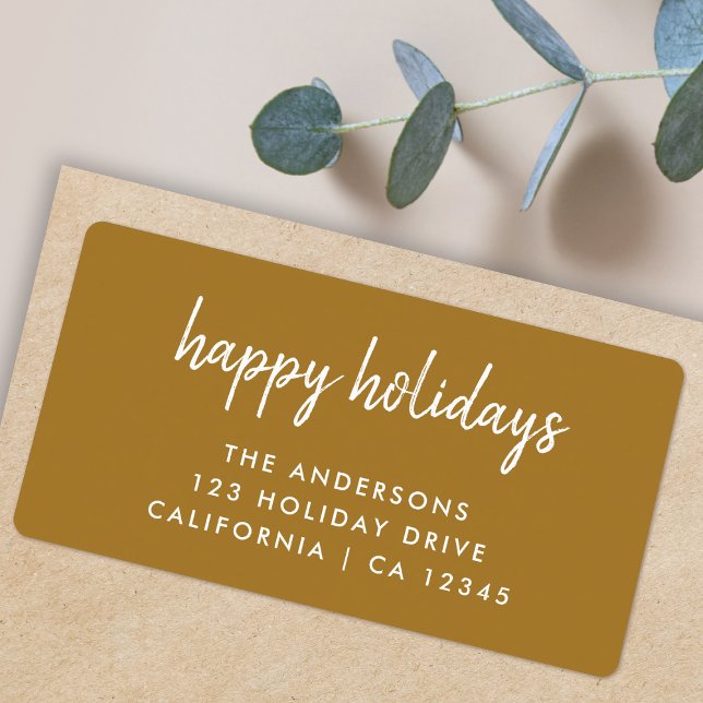 Étiquette Happy Holidays Gold Christmas Retourner l'adresse  (Elegant gold Happy Holidays return label by Guava for your festive mail)