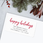 Étiquette Happy Holidays | Modern Minimal Red Return Address<br><div class="desc">Simple,  stylish "Happy Holidays" return address label in deep red modern minimalist typography. Your names and address can easily be personalized for a unique label with a personal touch to pair with our holiday card range in the same design!</div>