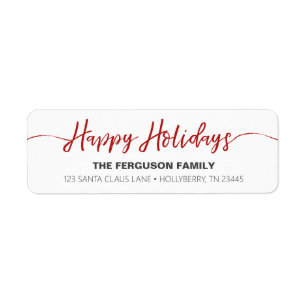 Étiquette Happy Holidays Red Script Return Adresse Label
