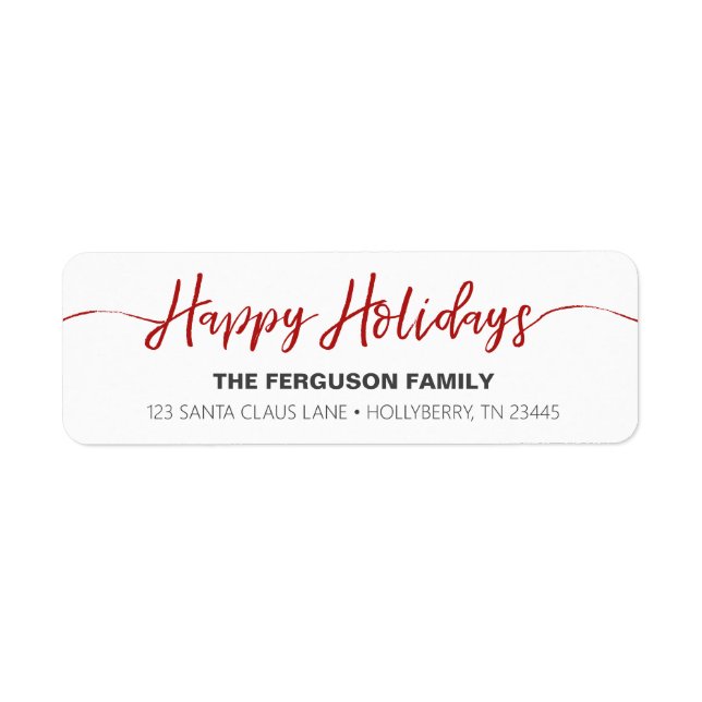 Étiquette Happy Holidays Red Script Return Adresse Label (Devant)