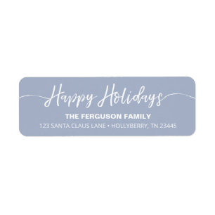 Étiquette Happy Holidays Script Blue Return Address Label
