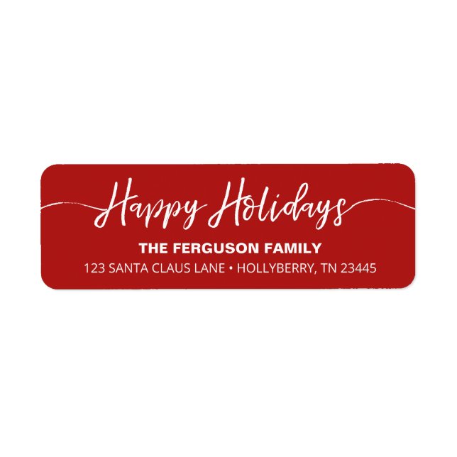 Étiquette Happy Holidays Script Red Return Adresse Label (Devant)