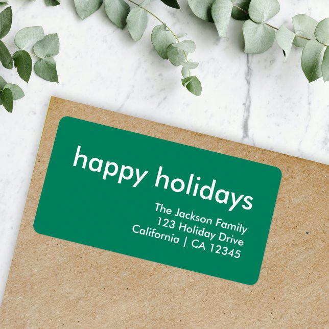 Étiquette Happy Holidays | Simple Green Return Address (Créateur téléchargé)