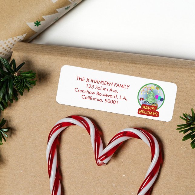 Étiquette Happy Holidays Téméraire Typographie Rouge et Blan (Créateur téléchargé)