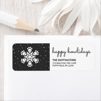 Étiquette Happy Howlidays Empreinte de patte Snowflake Retur