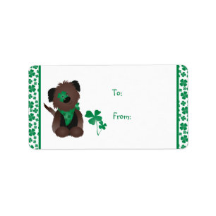 Étiquette Happy Jour de la Saint Patrick Chien quatre feuill
