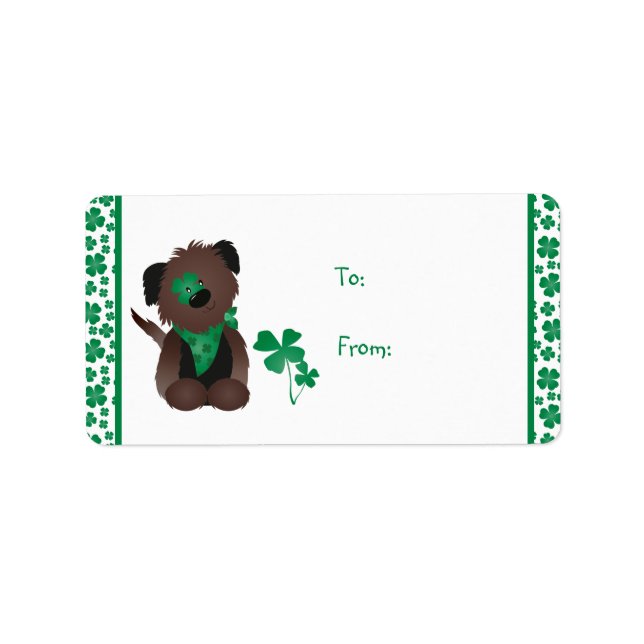 Étiquette Happy Jour de la Saint Patrick Chien quatre feuill (Devant)