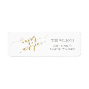 Étiquette Happy New Year Address Labels - White & Gold
