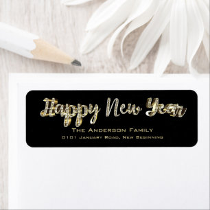 Étiquette Happy New Year Chic Black and Gold Script