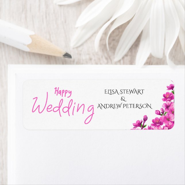 Étiquette Happy Wedding Romantic Floral Wedding (En situation)