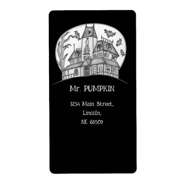 Étiquette Haunted House and Bats Halloween  (Devant)
